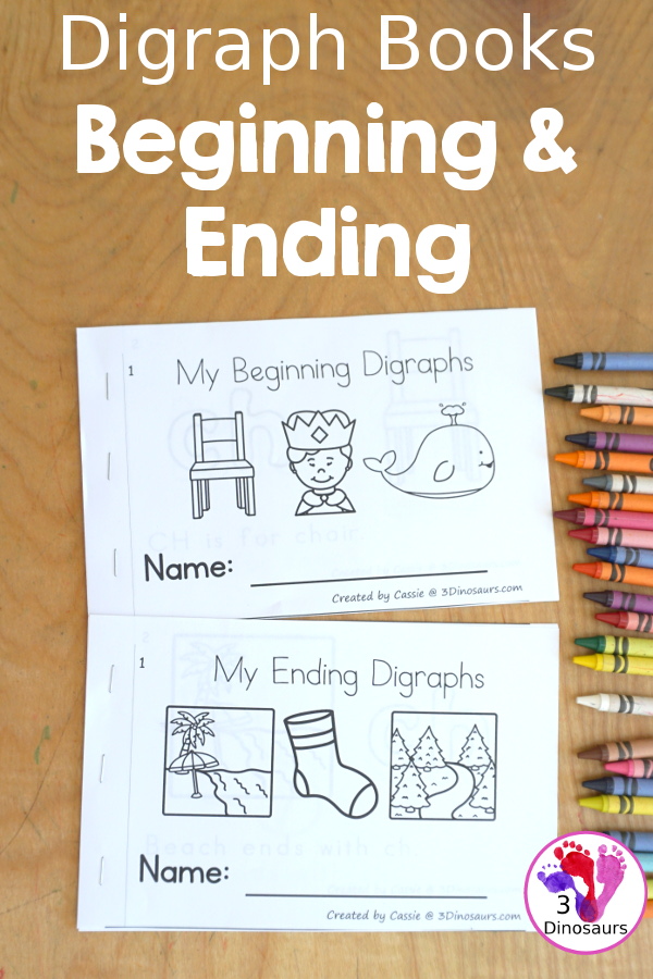 Free Digraph Easy Reader Books: Beginning Digraph Book & Ending Digraph Book - You have two books with a different digraph on each page. You have the letters to color and sentence with the digraph word that matches the picture. - 3Dinosaurs.com