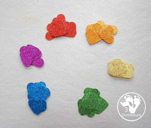 Rainbow Heart Wreath - made with glitter hearts and a paper plate that is super simple to put together for heart theme of Valentines - 3Dinosaurs.com