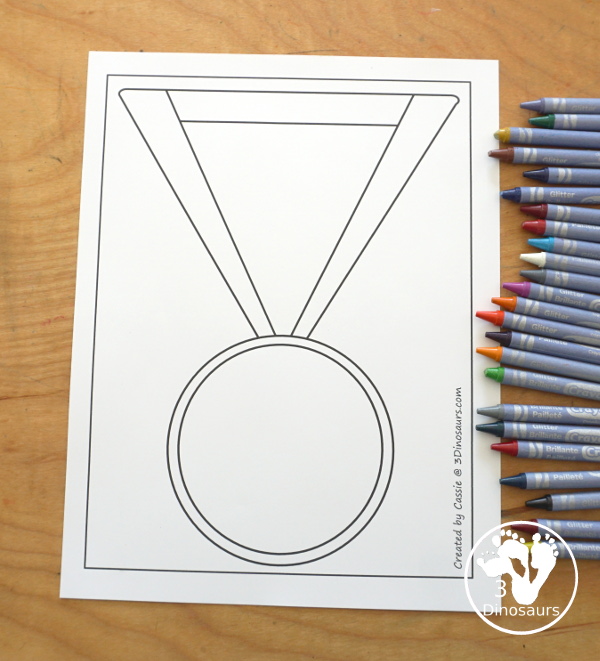 Free Medal Fine Motor Mat Printables - you have four fine motor mats with medal tracing page, medal template printable, q-tip medal page, and a medal dot marker page. Great for any theme with a medal or for the Olympics - 3Dinosaurs.com