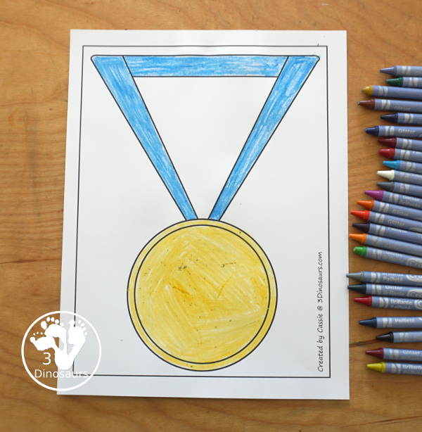 Free Medal Fine Motor Mat Printables - you have four fine motor mats with medal tracing page, medal template printable, q-tip medal page, and a medal dot marker page. Great for any theme with a medal or for the Olympics - 3Dinosaurs.com