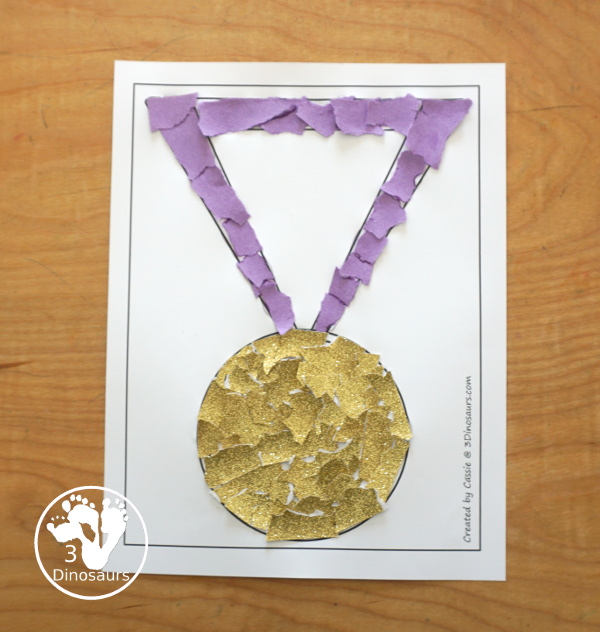 Free Medal Fine Motor Mat Printables - you have four fine motor mats with medal tracing page, medal template printable, q-tip medal page, and a medal dot marker page. Great for any theme with a medal or for the Olympics - 3Dinosaurs.com