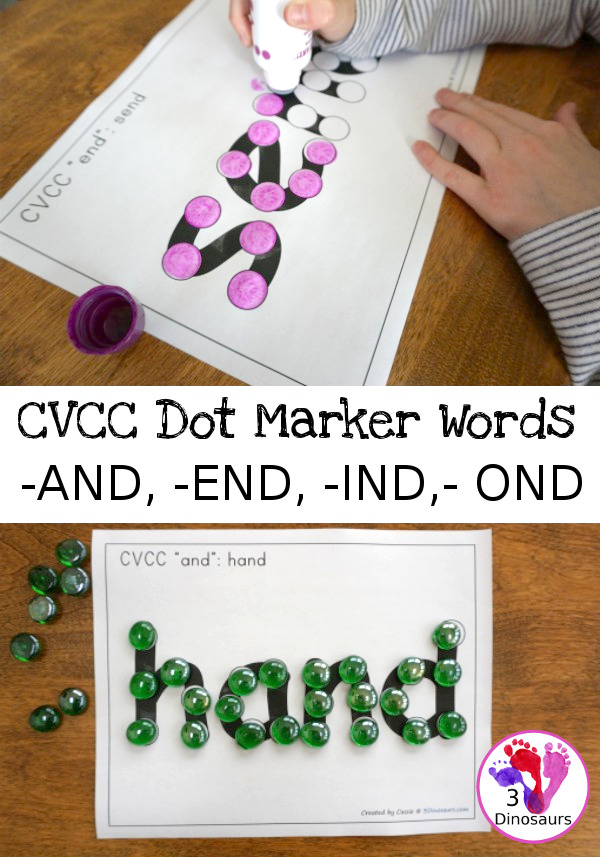 Free CVCC Word Family Dot Marker: -AND, -END, -IND, & -OND - 3Dinosaurs.com