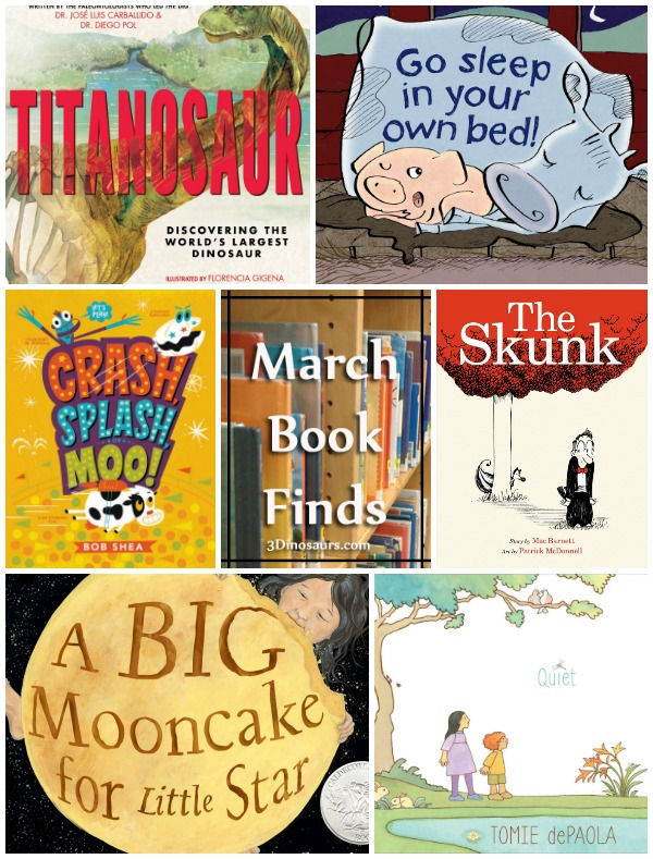 March 2019 Book Finds: silly, quiet time, resting, animals, farm, bedtime, dinosaurs, phases of the moon - 3Dinosaurs.com