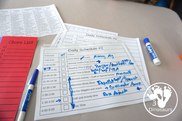 Setting Up A Stuck at Home Schedule with Kids - fun ways to make an at-home schedule for activities, chores and school work - 3Dinosaurs.com