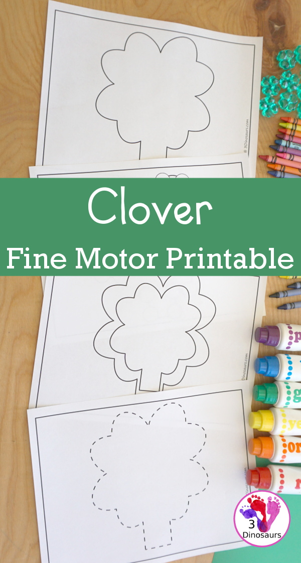 Free Clover Fine Motor Printables for St. Patrick’s Day - 3 Dinosaurs