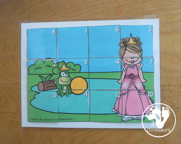 Free Frog Price Number Counting Puzzle Printable - a number puzzle for 1 to 12 with counting golden balls on the puzzle mat and matching numbers on the puzzle pieces. A great prek and kindergarten puzzle for kids. - 3Dinosaurs.com