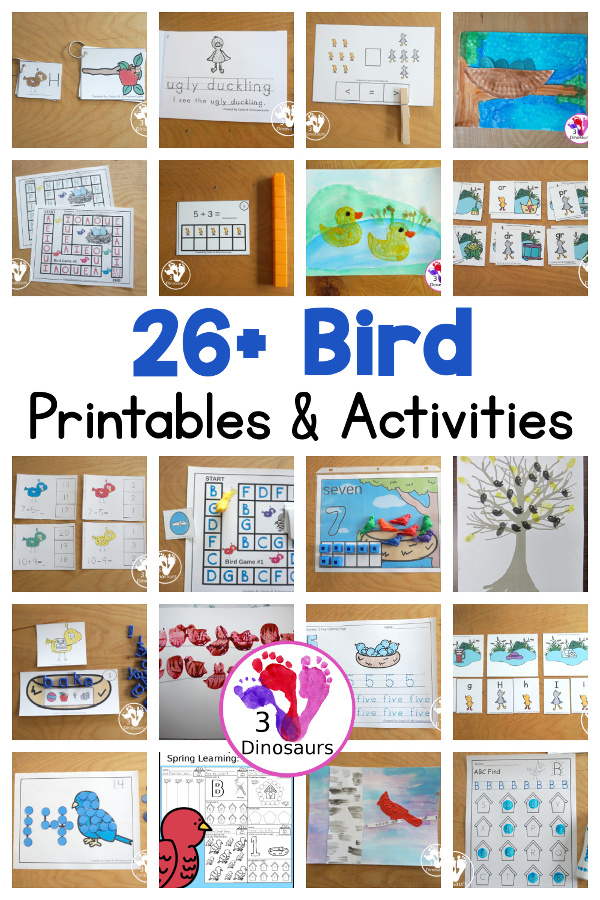 26+ Bird Printables & Activities For Kids - with bird printable packs, bird ABC printables, bird number printables, bird math printables, bird crafts and more - 3Dinosaurs.com