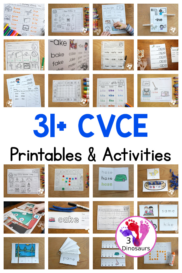 31+ CVCe Printables & Activities - you have a collection of hands-on, no-prep, and great resources for learning CVCe words - 3Dinosaurs.com