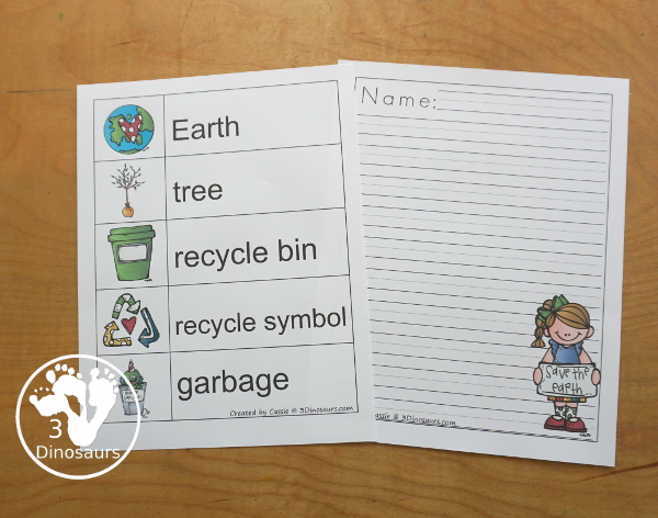 Free Earth Day Writing Paper Printables - You have three Earth day pictures with the Earth with a heart, boy with the Earth, and a girl with a sign about Earth Day. There are a single line option and a guideline option. Perfect for Earth Day writing. 3Dinosaurs.com