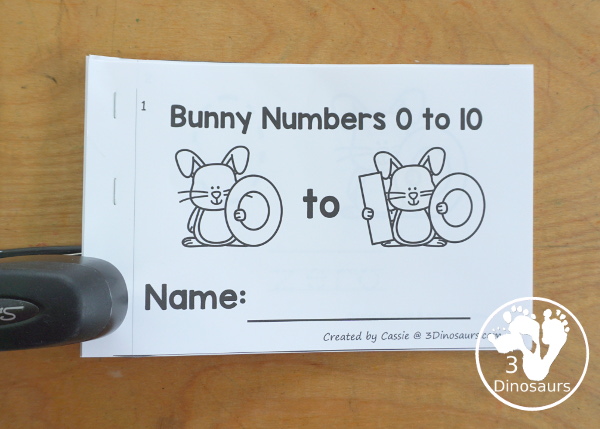 Free Easter Bunny Number Book Printables - a fun book with a bunny holding a number, numerical number to trace, and a number word to trace that matches the number the bunny is holding. 3Dinosaurs.com