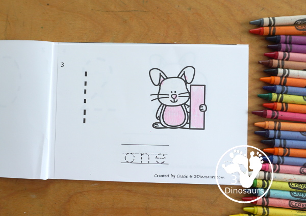 Free Easter Bunny Number Book Printables - a fun book with a bunny holding a number, numerical number to trace, and a number word to trace that matches the number the bunny is holding. 3Dinosaurs.com