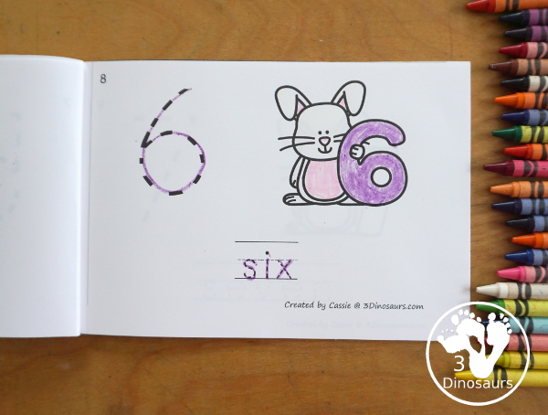 Free Easter Bunny Number Book Printables - a fun book with a bunny holding a number, numerical number to trace, and a number word to trace that matches the number the bunny is holding. 3Dinosaurs.com