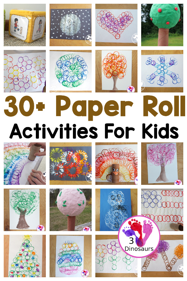 30+ Fun and Easy to do Paper Roll Activities - over 29 ideas you can do with paper rolls of various sizes. You have jumping activities, painting, crafts and more. These activities are great for Earth Day - 3Dinosaurs.com
