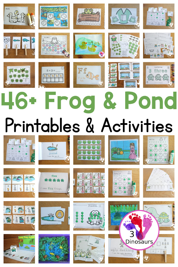 41+ Pond & Frog Themed Printables & Activities - Collection of pond and frog themed printables and activities for kids to do; you have pond crafts, pond printable packs, frog life cycle, pond math, pond dot markers, pond gross motor and more - 3Dinosaurs.com