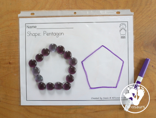 Shape Dot Marker With Tracing Printable has 11 shapes for kids to dot the shape and then trace the shape on the same page. A fine motor printable for shapes that is great for working on shapes. 3Dinosaurs.com