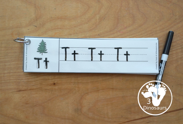 Free Tree ABC Tracing Strips - with uppercase and lowercase together. You have fun kids with a Tree Themes plus you can see an example of how to trace the letters. Great for Arbor Day and Earth Day - 3Dinosaurs.com