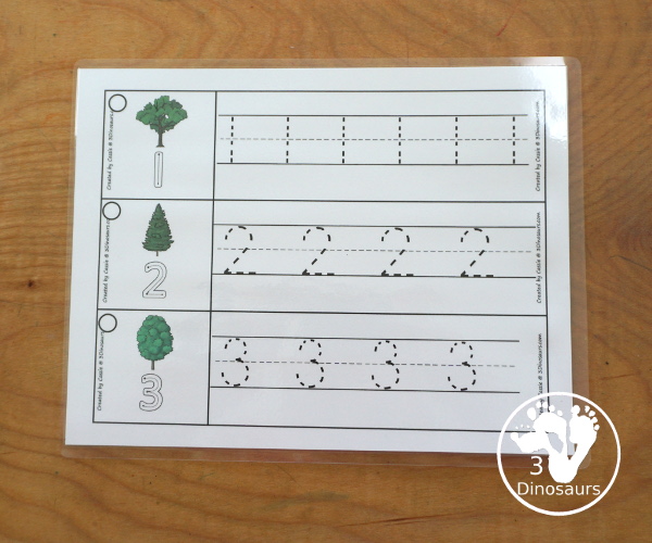 Free Tree Number Tracing Strips - with numbers 0 to 20. You can trace the numbers and an example of how to trace the numbers on the strips, plus a tree on each tracing strip. A great tree theme and fun for kids Earth Day or Arbor Day- 3Dinosaurs.com