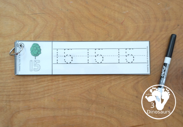 Free Tree Number Tracing Strips - with numbers 0 to 20. You can trace the numbers and an example of how to trace the numbers on the strips, plus a tree on each tracing strip. A great tree theme and fun for kids Earth Day or Arbor Day- 3Dinosaurs.com