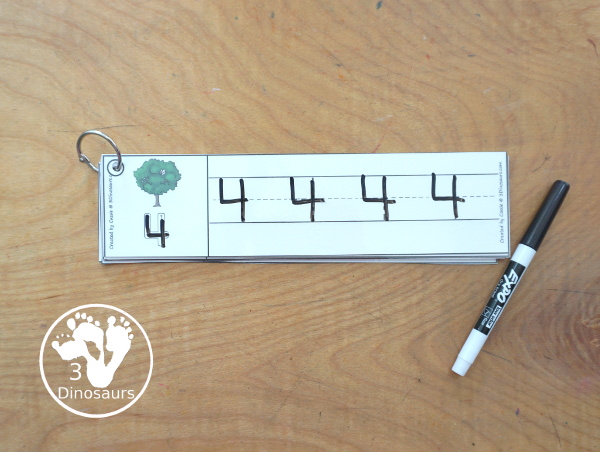 Free Tree Number Tracing Strips - with numbers 0 to 20. You can trace the numbers and an example of how to trace the numbers on the strips, plus a tree on each tracing strip. A great tree theme and fun for kids Earth Day or Arbor Day- 3Dinosaurs.com