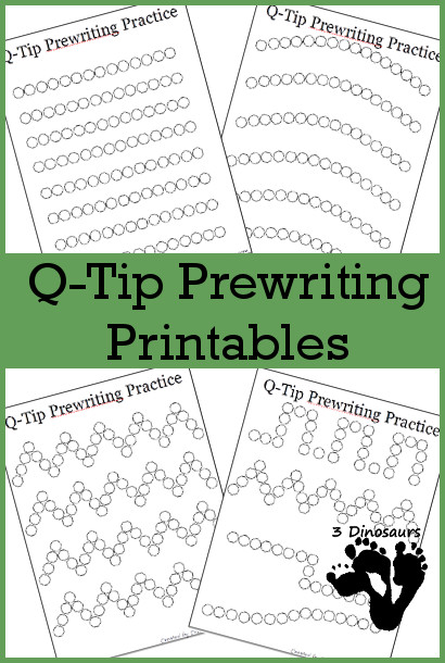 Fine Motor Practice With Q-Tip Prewriting Printables | 3 Dinosaurs