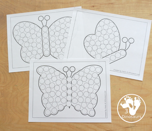 Free Butterfly Fine Motor Mats - has 18 templates for you to use with a butterfly theme. You have 9 templates, 6 tracing and 3 dot marker butterflies for kids to use in fine motor centers. - 3Dinosaurs.com