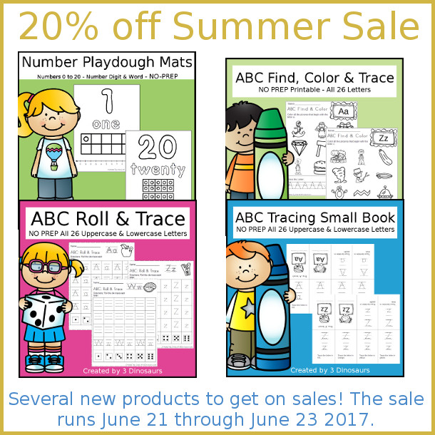 Start of Summer Sale - 20% off at both of my stores June 21 through June 23, 2017 - 3Dinosaurs.com