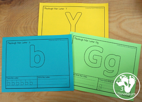 Free Alphabet Playdough Mats with Tracing &amp; Writing | 3 Dinosaurs
