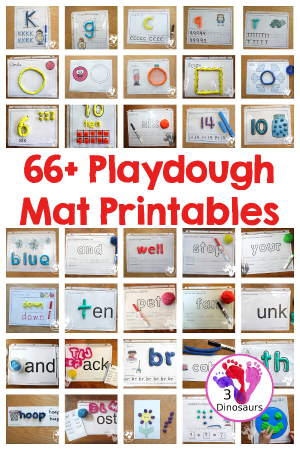 66+ Playdough Mats for Learning with kids - you have a mix of letter playdough mats, number playdough mats, shape playdough mats, learning to read playdough mats, sight word playdough mats and math playdough mats. - 3Dinosaurs.com