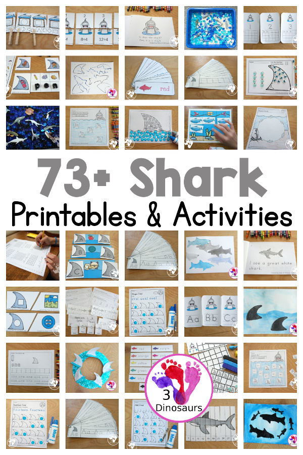 73+ Shark Printables & Activities for Shark week with ABCs number, shapes, learning to read, crafts, paintings, sensory bins and more - 3Dinosaurs.com