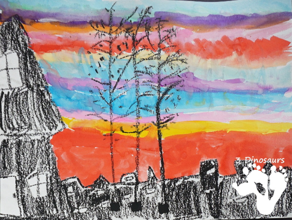 Sunset Watercolor Themed Painting - a fun summer sunset project for kids to do - 3Dinosaurs.com