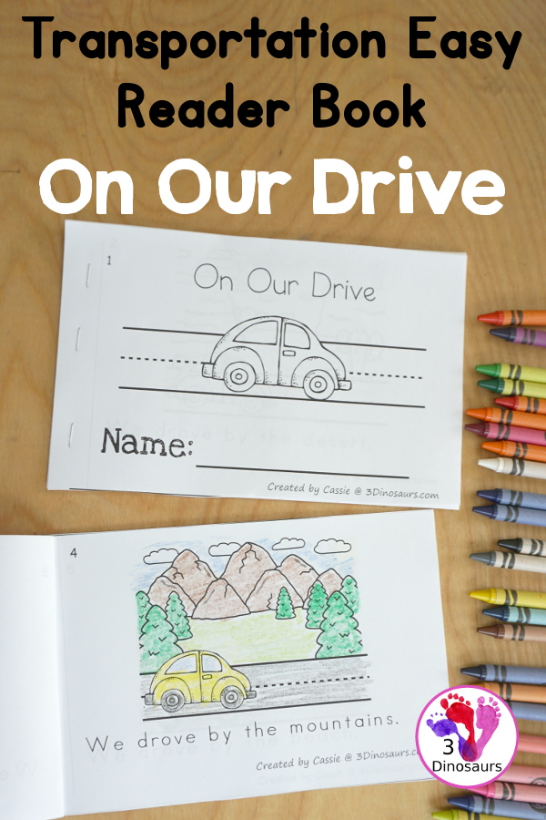 Transportation Easy Reader Book: On Our Drive - a fun 8 page book with different landscapes for kids to learn about - 3Dinosaurs.com