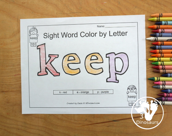 Free Romping & Roaring Third Grade Sight Words Packs Set 5: Hot, Hurt, if, Keep - 6 pages of activities for each third Grade sight words: hot, hurt, if, keep. These are great for easy to use learning centers - 3Dinosaurs.com