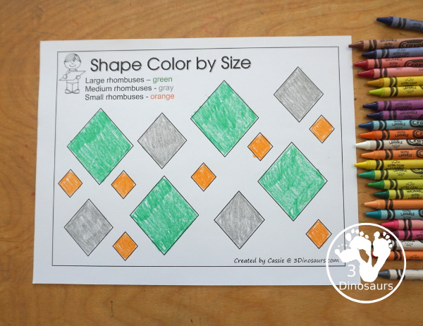 Free Romping & Roaring Rhombus Pack - a free 10 page shape pack for kids to use to learn their shape with tracing, coloring, dot markers and more. - 3Dinosaurs.com
