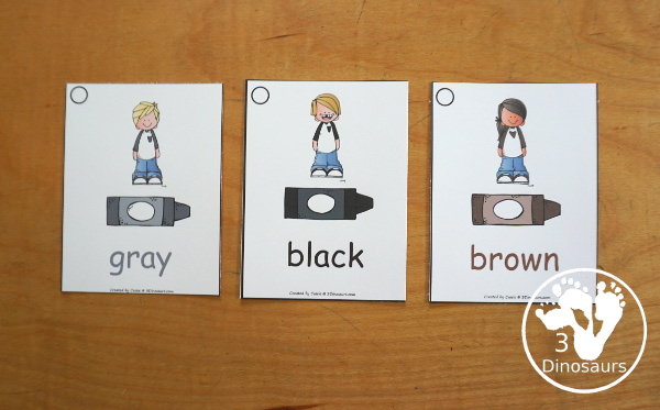 Color Word Wall Cards - Two Types of Wall Cards for displaying colors for kids. You have two types with crayon and kid for color and crayon with pictures of items that have that color. You have 2 wall cards per page or a small version to use with kids on rings. Great for preschool, prek and kindergarten. 3Dinosaurs.com