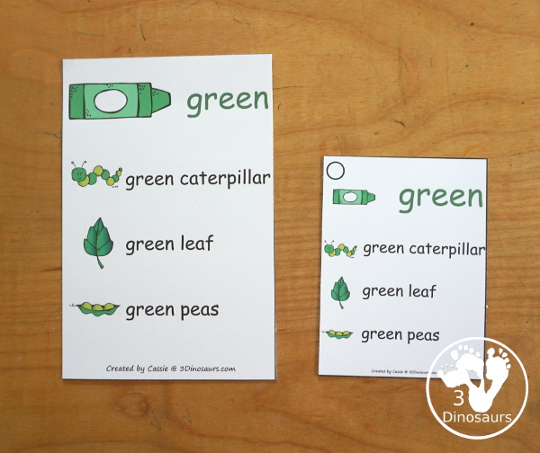 Color Word Wall Cards - Two Types of Wall Cards for displaying colors for kids. You have two types with crayon and kid for color and crayon with pictures of items that have that color. You have 2 wall cards per page or a small version to use with kids on rings. Great for preschool, prek and kindergarten. 3Dinosaurs.com