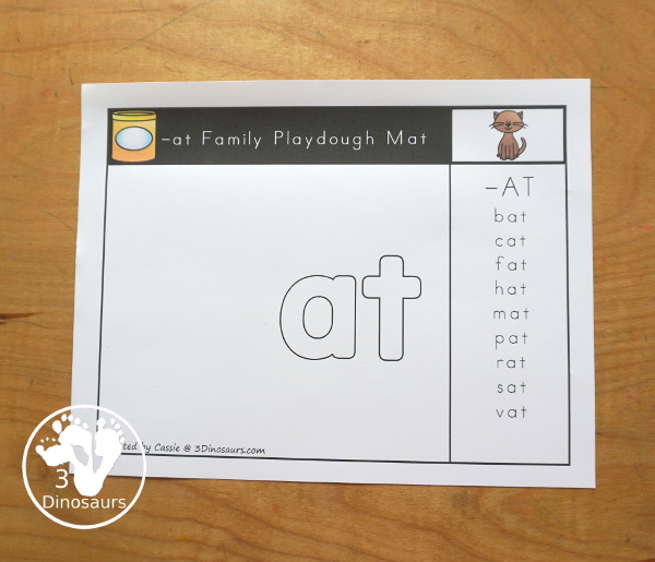 CVC Playdough Mats with Word List - has several CVC ending for the playdough mat with word list to make different CVC words with the same ending. A great CVC hand-on printable for kids in kindergarten and first grade. - 3Dinosaurs.com