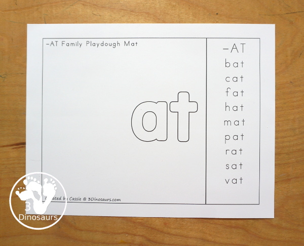 CVC Playdough Mats with Word List - has several CVC ending for the playdough mat with word list to make different CVC words with the same ending. A great CVC hand-on printable for kids in kindergarten and first grade. - 3Dinosaurs.com