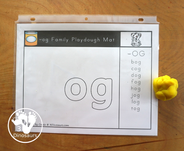 CVC Playdough Mats with Word List - has several CVC ending for the playdough mat with word list to make different CVC words with the same ending. A great CVC hand-on printable for kids in kindergarten and first grade. - 3Dinosaurs.com
