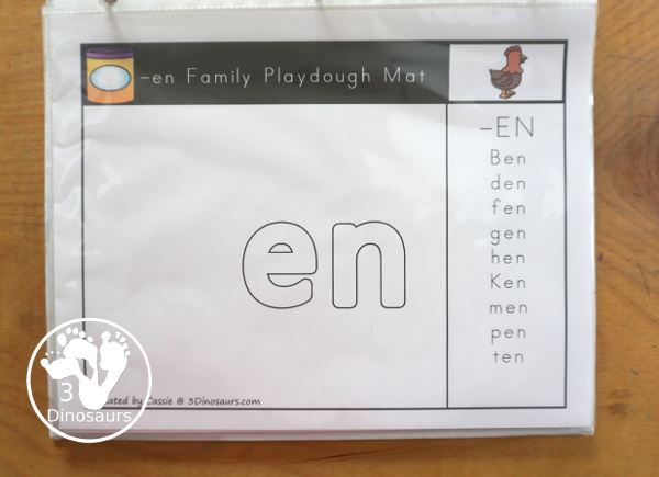 CVC Playdough Mats with Word List - has several CVC ending for the playdough mat with word list to make different CVC words with the same ending. A great CVC hand-on printable for kids in kindergarten and first grade. - 3Dinosaurs.com