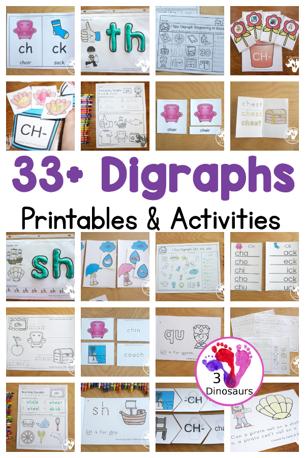 Consonant Digraph Activities & Printables on 3Dinosaurs.com