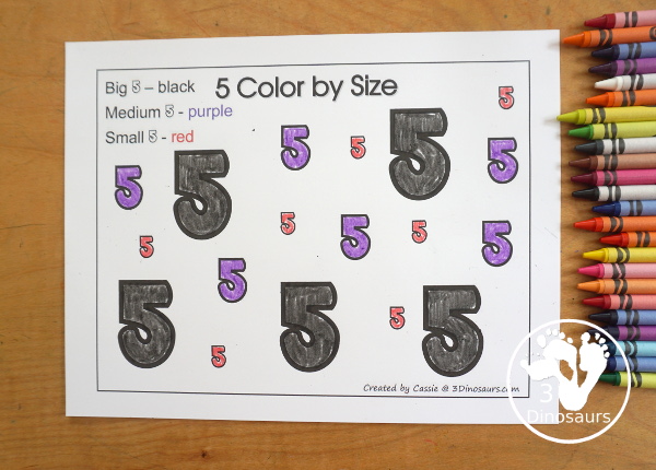 Romping & Roaring Number 5 Princess Theme Pack - with number 5 worksheets, number 5 puzzles, number 5 handwriting, number 5 dot marker worksheets and more for PreK and kindergarten age kids with a castle and princess theme. - 3Dinosaurs.com