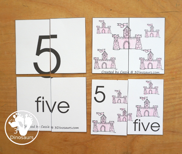 Romping & Roaring Number 5 Princess Theme Pack - with number 5 worksheets, number 5 puzzles, number 5 handwriting, number 5 dot marker worksheets and more for PreK and kindergarten age kids with a castle and princess theme. - 3Dinosaurs.com