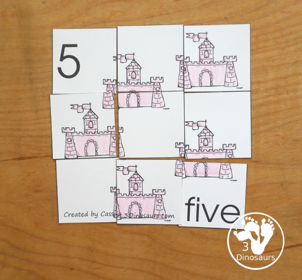 Romping & Roaring Number 5 Princess Theme Pack - with number 5 worksheets, number 5 puzzles, number 5 handwriting, number 5 dot marker worksheets and more for PreK and kindergarten age kids with a castle and princess theme. - 3Dinosaurs.com