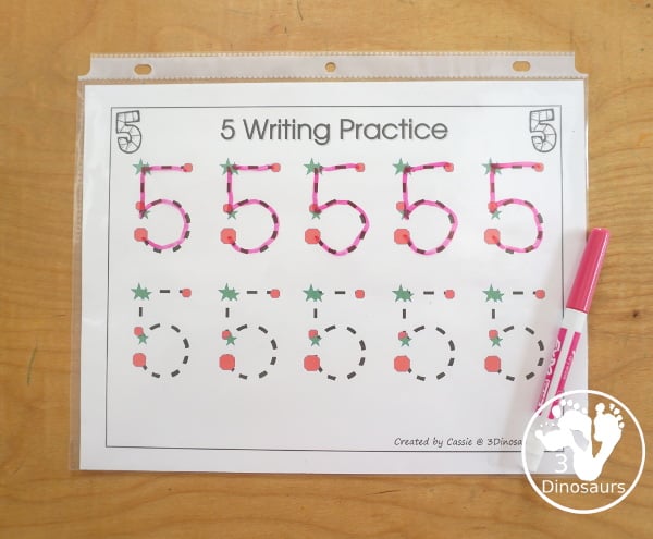 Romping & Roaring Number 5 Princess Theme Pack - with number 5 worksheets, number 5 puzzles, number 5 handwriting, number 5 dot marker worksheets and more for PreK and kindergarten age kids with a castle and princess theme. - 3Dinosaurs.com