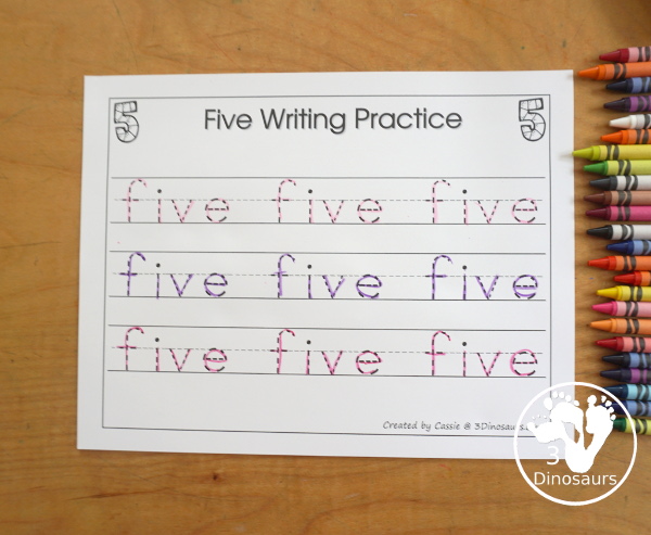 Romping & Roaring Number 5 Princess Theme Pack - with number 5 worksheets, number 5 puzzles, number 5 handwriting, number 5 dot marker worksheets and more for PreK and kindergarten age kids with a castle and princess theme. - 3Dinosaurs.com
