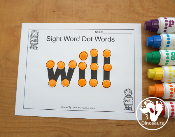 Free Romping & Roaring Primer Sight Words: Who, Will, With, Yes - you have 6 pages for each sight word that work on learning the sight word in different ways with reading, writing, and finding. 3Dinosaurs.com