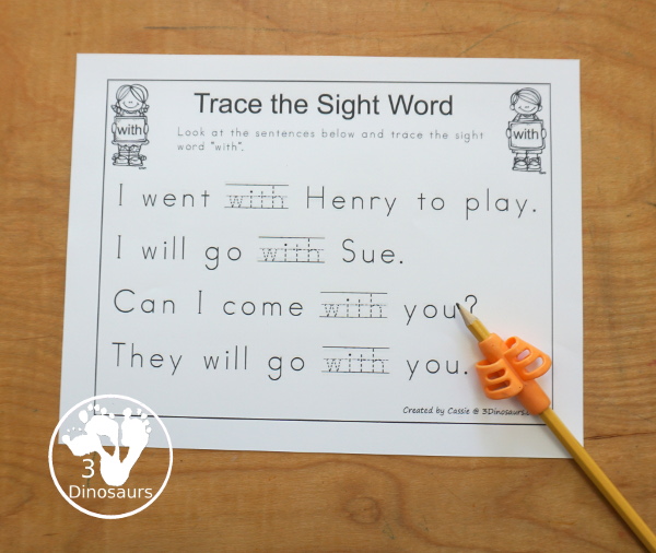 Free Romping & Roaring Primer Sight Words: Who, Will, With, Yes - you have 6 pages for each sight word that work on learning the sight word in different ways with reading, writing, and finding. 3Dinosaurs.com