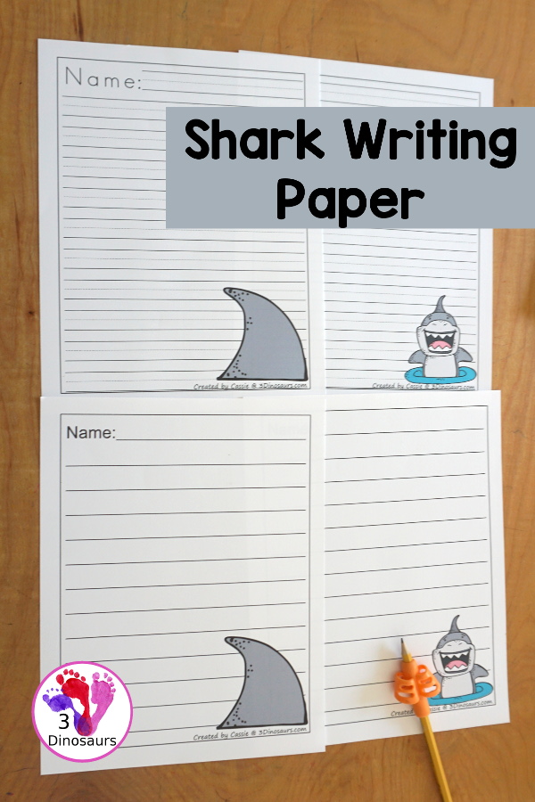 Free Shark Writing Paper Printables - has two different line styles with guidelines and single line paper. You have two different shark pictures for each line type - 3Dinosaurs.com