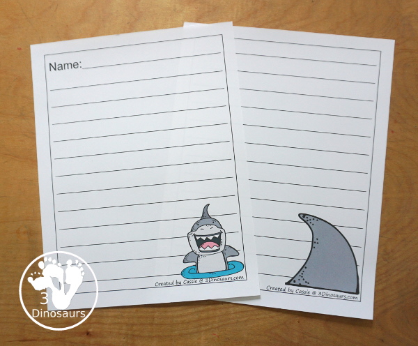 Free Shark Writing Paper Printables - has two different line styles with guidelines and single line paper. You have two different shark pictures for each line type - 3Dinosaurs.com