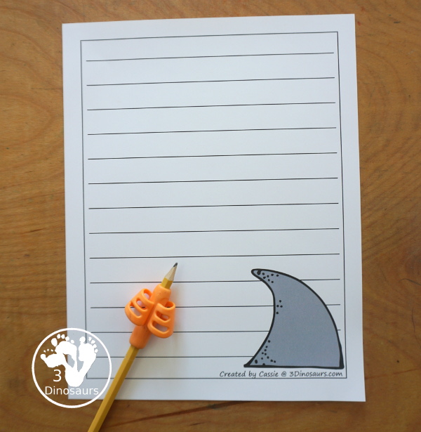 Free Shark Writing Paper Printables - has two different line styles with guidelines and single line paper. You have two different shark pictures for each line type - 3Dinosaurs.com
